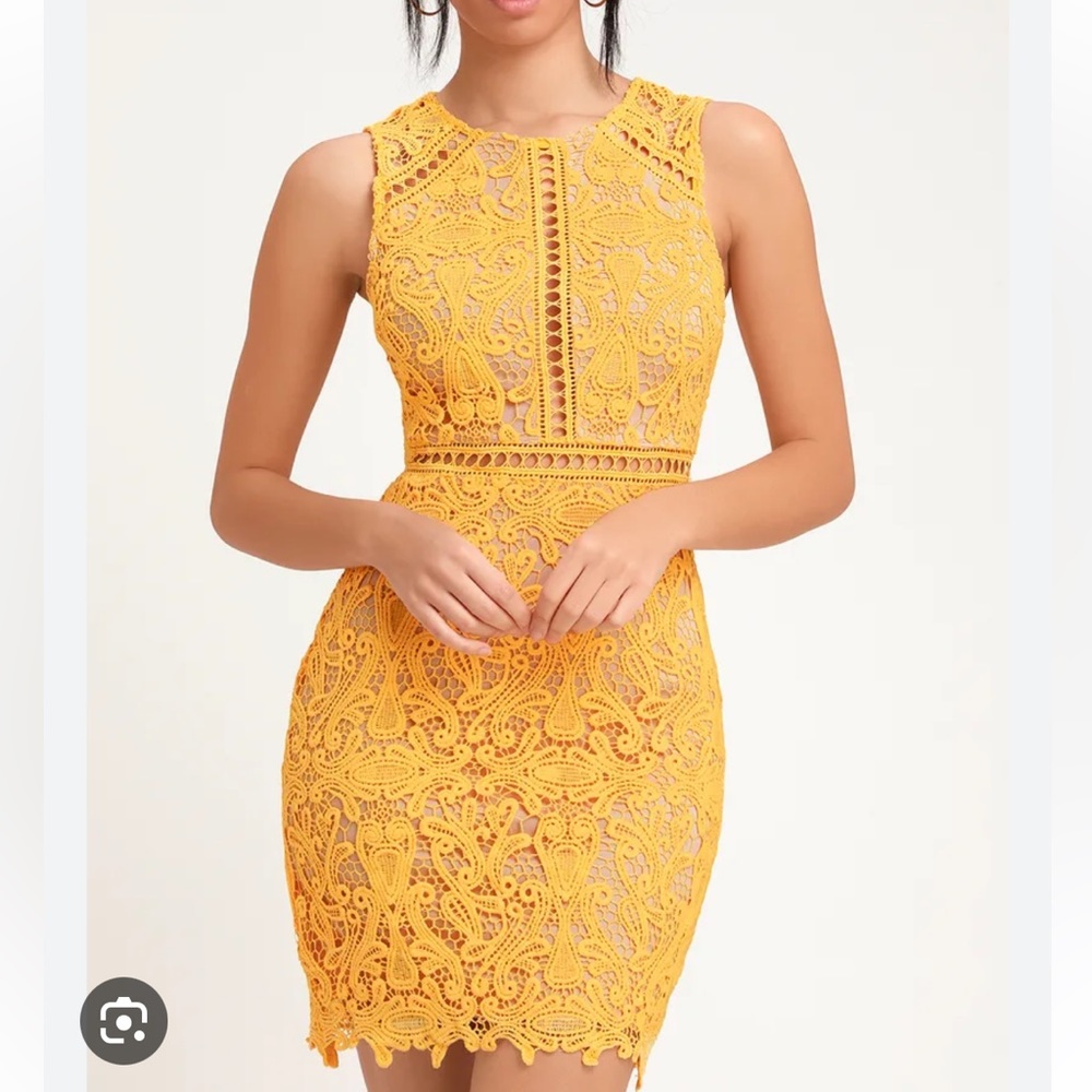 Lulus Dreamlife Yellow Lace Bodycon Dress